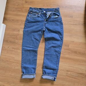 Levis Jeans Mens 31x30 Lot 514 Big E Leather Tab Premium Blue Denim Meas. 30x29